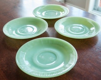 4 Fire King JADEITE Saucers. Excellent Condition. JANE RAY Pattern