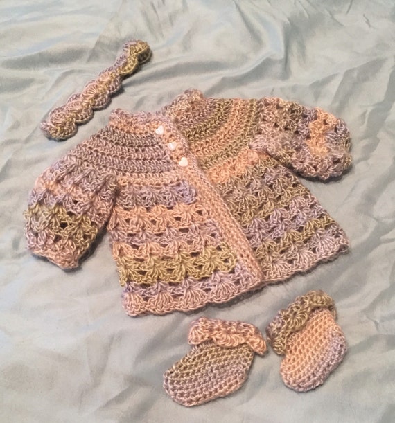 Items similar to Hand crocheted infant girl's sweater set! on Etsy