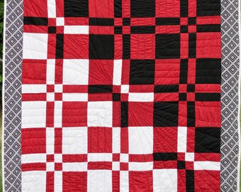 Throw Quilt - Red, White and Black Throw Quilt
