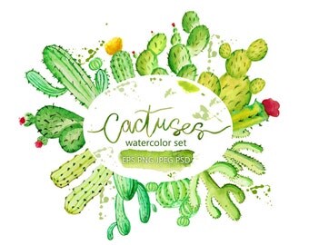 Watercolor cactus clipart Floral clipart Hand painted clipart Cactus clipart Boho clipart Succulent clipart Scrapbooking clipart Print