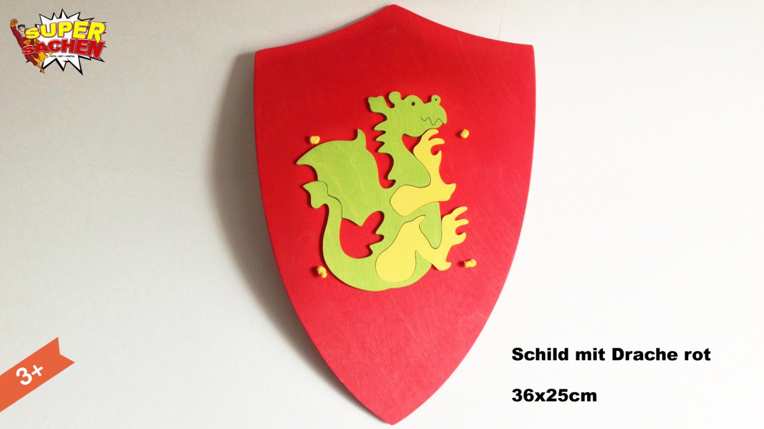 Knight shield Red Dragon made of wood for children / Handmade