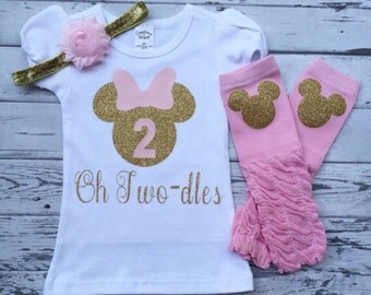 Pink and Gold Oh Twodles Minnie Mouse 2nd Birthday Shirt, Toodles Birthday Shirt, Oh Twodles, Minnie Mouse 2nd Birthday Outfit, Photo Prop