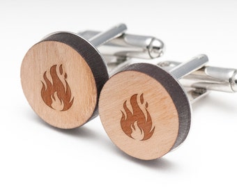 Flame Wood Cufflinks Gift For Him, Wedding Gifts, Groomsman Gifts, and Personalized