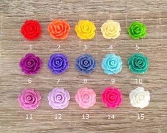 12/15/24 Pcs ~ 20mm Resin Rose Flower Beads Charms Flatback Cabochon Jewelry Crafts Embellishment Findings
