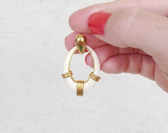 Vintage Gold Enamel Doorknocker Pierced Earrings
