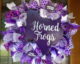 TCU Wreath, Texas Christian University Wreath, Horned Frogs Wreath, TCU Door Hanger, TCU Door Decor, Horned Frogs Door