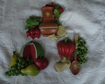 Syroco Kitchen wall hangings,3 pc. set, Vintage, Kitchen Decor, made in the USA