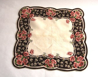 Pink & Brown Poppy Handkerchief