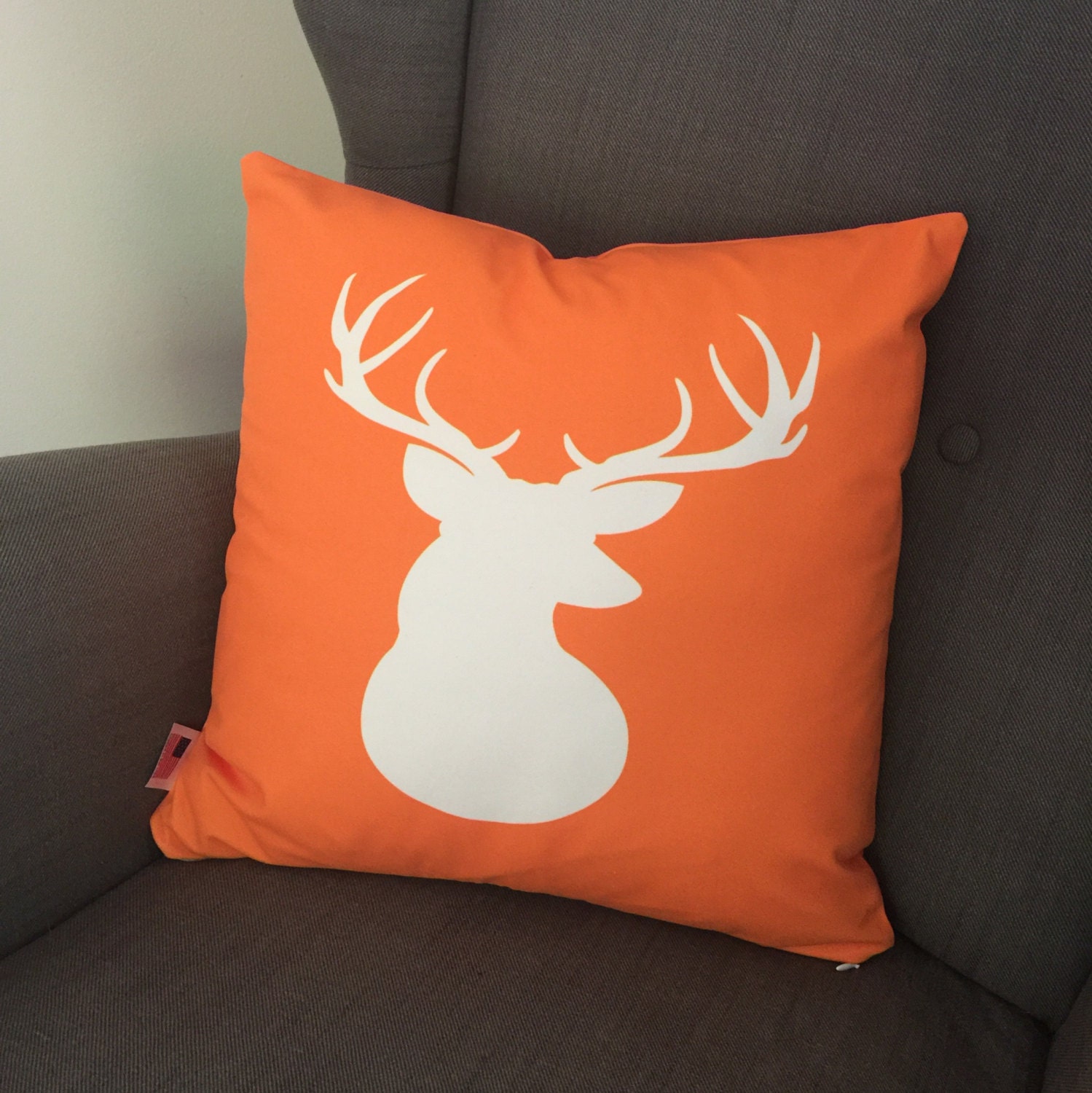Antlers Orange & White Deer Throw Pillow Cover Personalized