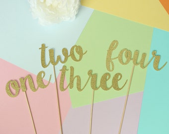 Gold Glitter Script Table Numbers | Wedding Numbers | Floral Arrangements | Centrepieces | Cursive Gold Table Numbers | Gold Wedding Decor