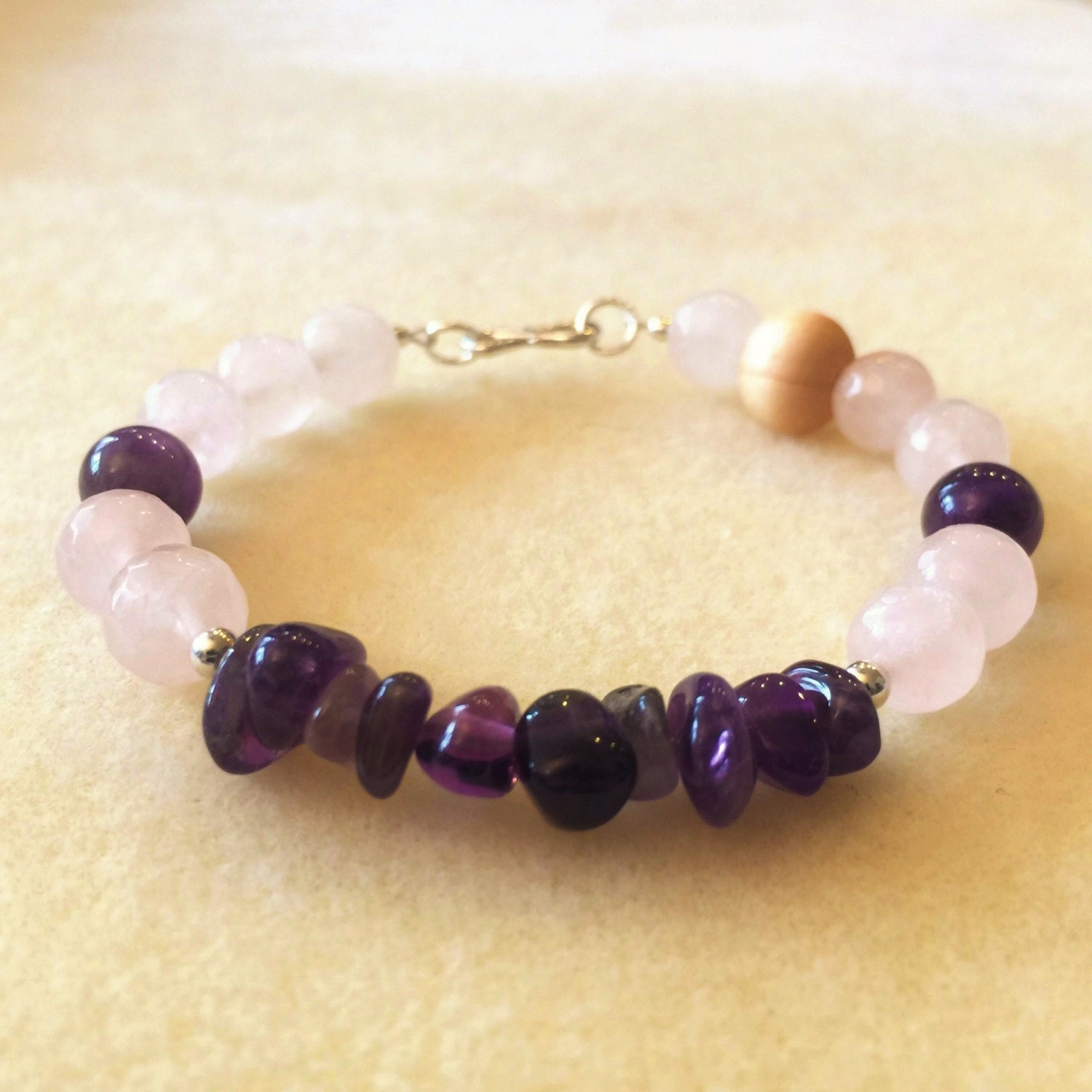 Silver 8mm Rose Quartz & Amethyst Healing Stones by EarthyPrecious