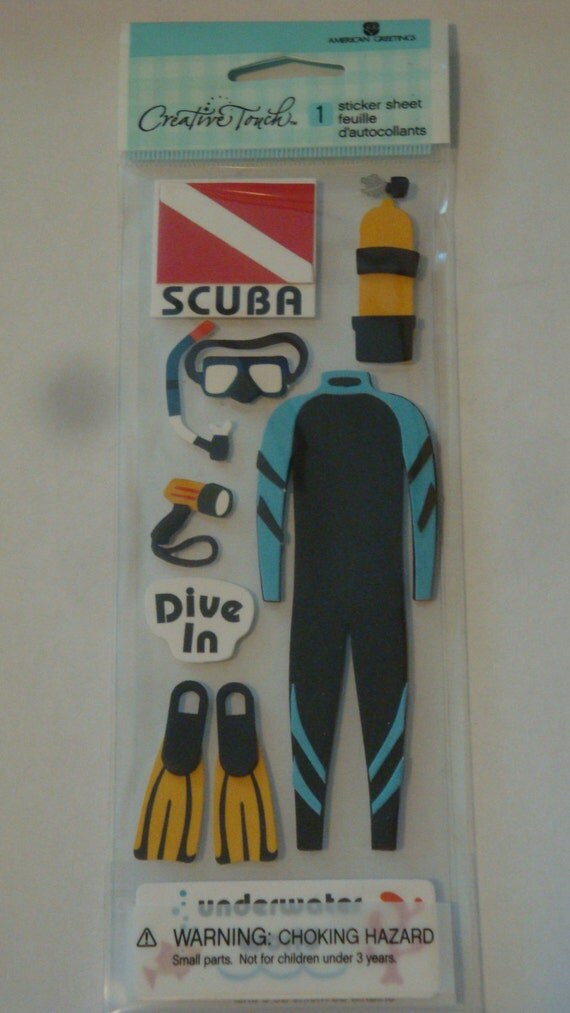 NEW Dimensional Scrapbook Stickers Scuba Diving Underwater