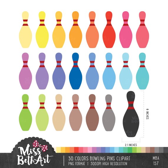 30 Colors Bowling Pin Clipart Instant Download