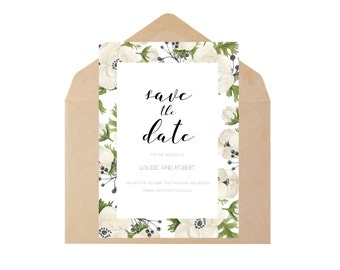 Fully Customised Save the Date Printable - Anemone Flowers - Floral