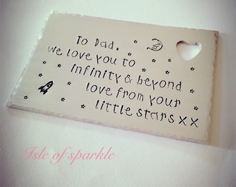 Hand stamped personalised wallet insert gift for dad, daddy ' Father's day, birthday, christmas, family, space, love, infinity, keepsake,