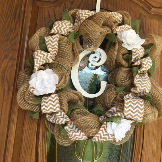 Burlap Deco Mesh Monogram Wreath-Burlap By WreathDesignsByCarla