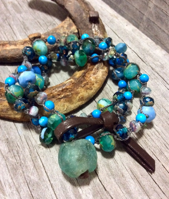 Recycled Glass Hand Knotted Beaded Wrap Bracelet