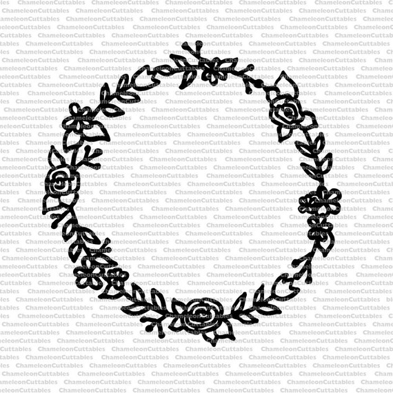 hand drawn floral wreath, SVG file, circle, monogram ...