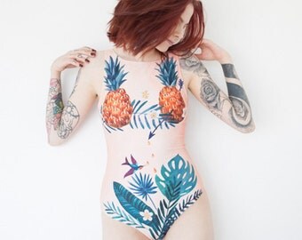 Pineapple one piece swimsuit Retro bathing suit Women swimwear swim suit Girls swimsuit Modest printed swimwear High neck swimsuit TROPICANA