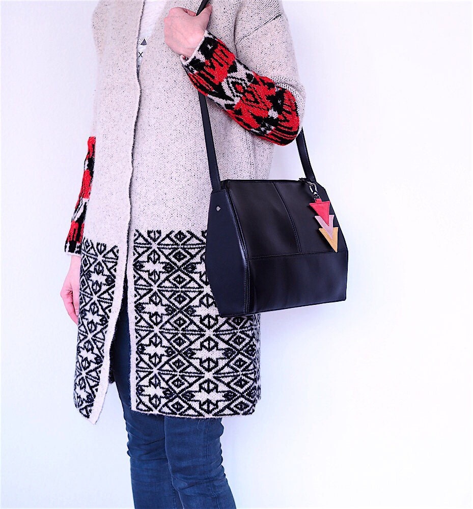 Shoulder Bag Vegan Leather Bag Black Bag Black by boejackdesigns