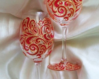Hand painted wine glasses personalized ornaments wine glasses, wedding wine glasses, funny wine glasses, Pattern Wine Glasses Set of 2 glass