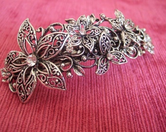 Vintage crystal silver filigree flower barrette, Bridal barrette, French clip, Wedding barrette, Bridal Hair clip. Vintage Hair accessory