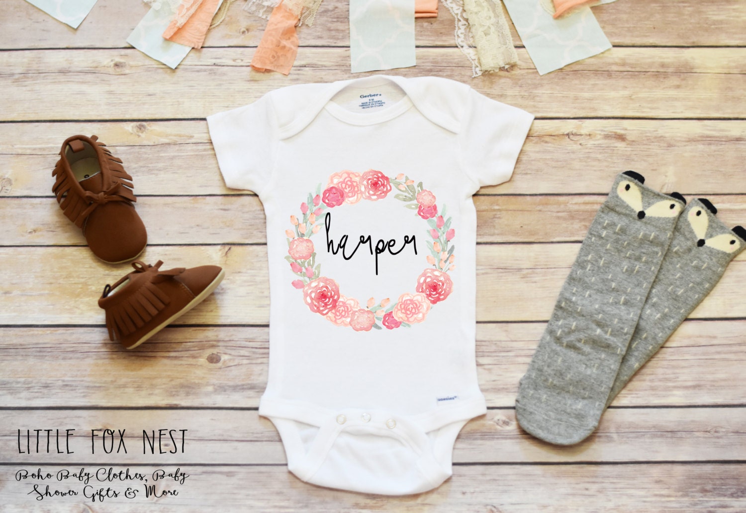 Baby Girl Boho Shirt Baby Shower Gift Antlers and by LittleFoxNest