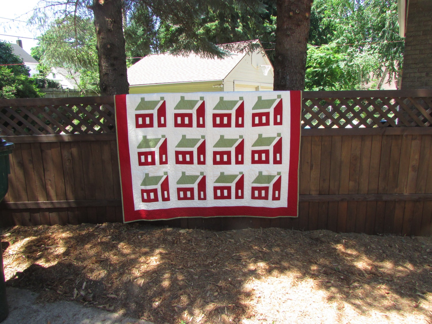 Red School House Quilt 64x75 by BrigsBoutique on Etsy