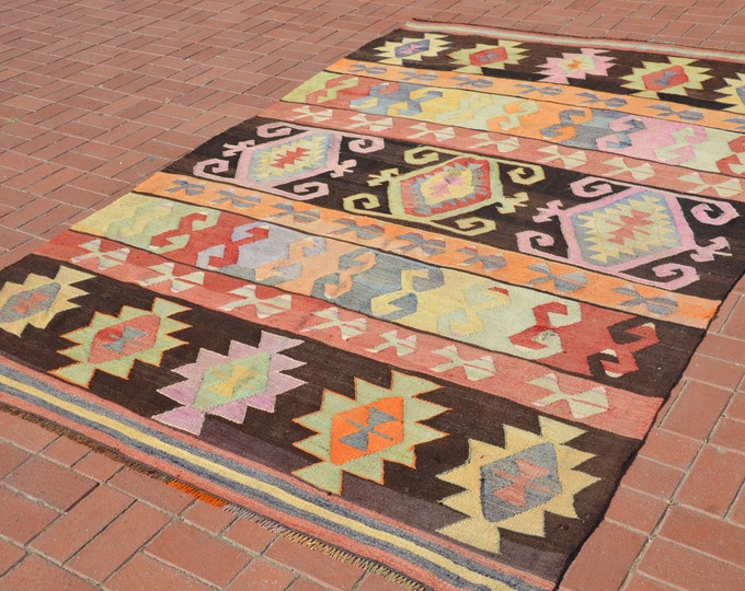 kilim rug 6x10, turkish kilim rug, pastel kilim rug, boho rug, floor rug, antique kilim rug, bohemian rug, livingroom decor, kelim rug