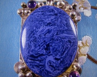 Sterling Silver, Charoite & Amethyst Pendant