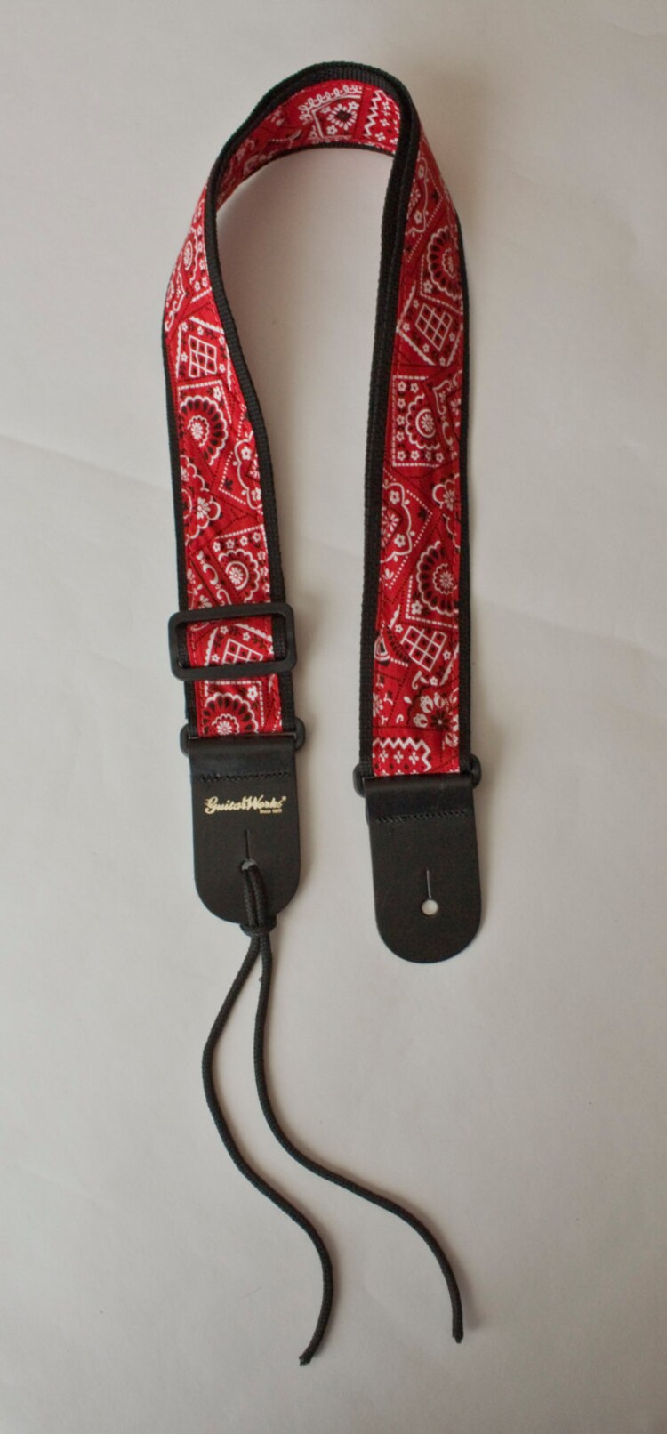 Guitar Strap Red Bandana On Black Nylon Solid by GuitarWorksInc