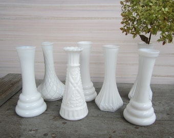 Milk Glass Vases / White Bud Vase / Vintage Vases / Wedding Centerpieces / Bridal Shower / Baby Shower / Country Wedding/ Farmhouse Decor