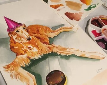 12"x16" custom pet portrait, watercolor, single subject