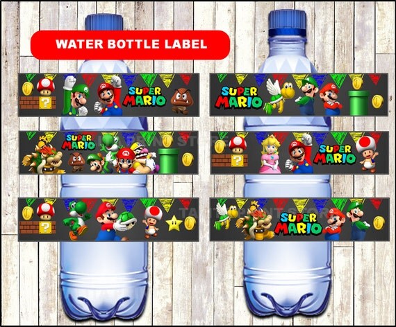 Super Mario Bros Chalkboard Water bottle labels printable