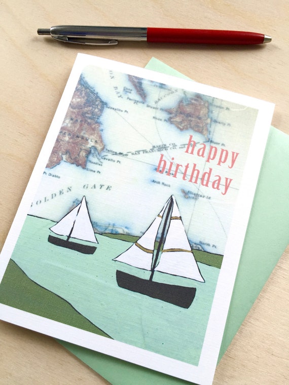 Happy Birthday Boats Map Notecard // Single Notecard