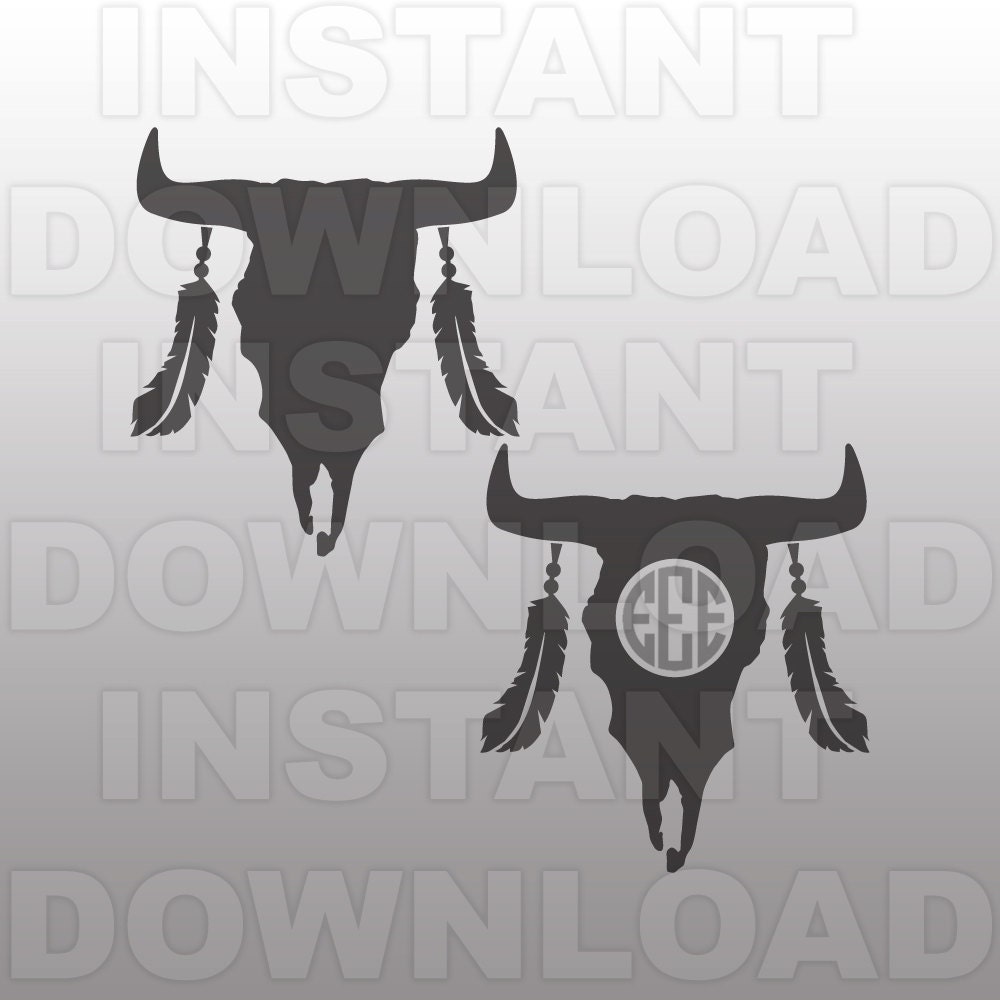 Download Cow Skull with Feathers SVG FileIndian SVG FileCowboy SVG