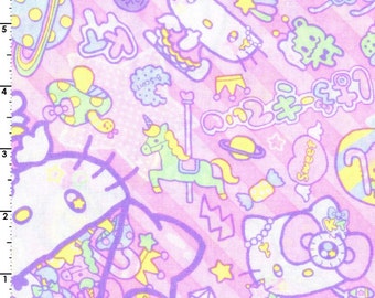 HALF YARD Kokka - Hello Kitty - Fancy Brain 8033-1B - Pastel Pink/Purple Colorway - Sanrio, Candy, Ice Cream, Rainbow - Japanese Import