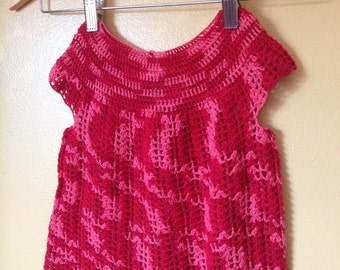 Vtg Crochet Baby Dress or toddler top || red and pink knit