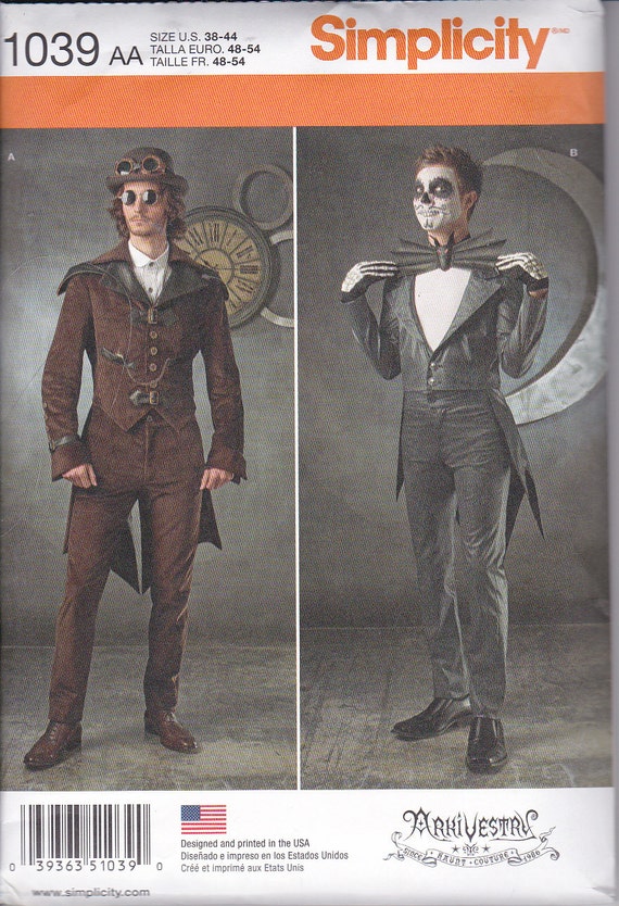 Simplicity 1039 Mens Jacket Airship Coat Tails Pants Steampunk Suit Halloween Kinsale Day of the Dead Costume Sewing Pattern Sizes 38-44 NEW by patternsandcrafts steampunk buy now online