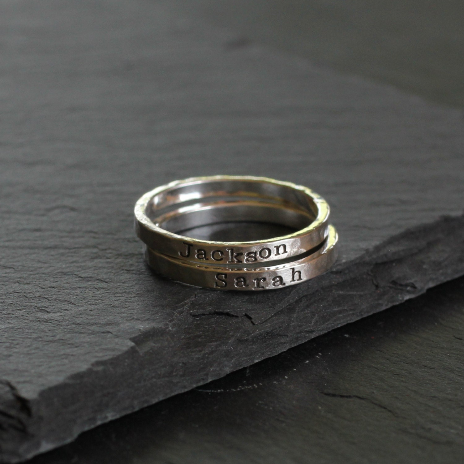 Tiny Personalized Ring Hand Stamped Ring in Hammered Sterling