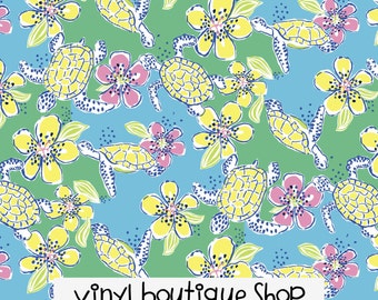 Moving Slowly Turtle Floral Lilly Inspired HTV, pattern vinyl, sheet size 12"x12", Lily P adhesive printed patterned craft vinyl LP-69
