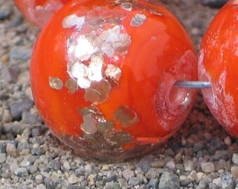 Handmade Glass Lampwork Beads, "Orange/Glitter", 11mm round focal filler functional art