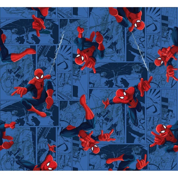 Marvel Comics Spider-Man Fabric on Blue LAST 33 Inches