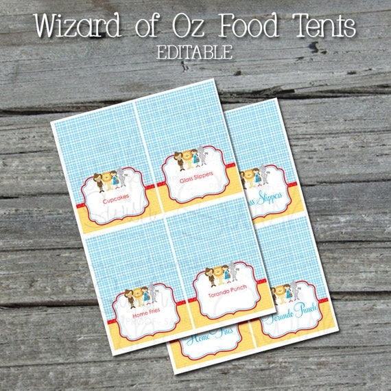 Wizard of Oz Food Tents - Editable Food Labels - block and script font ...