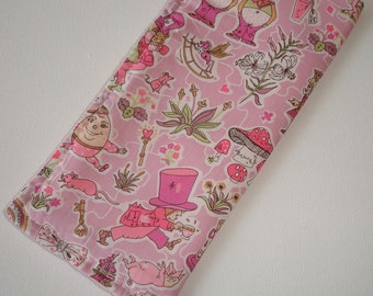 Alice In Wonderland Glasses Sleeve Liberty of London Fabric Eyeglass Case Soft Cozy Spectacles Specs Pink Mad Hatter Eat Me Queen of Hearts