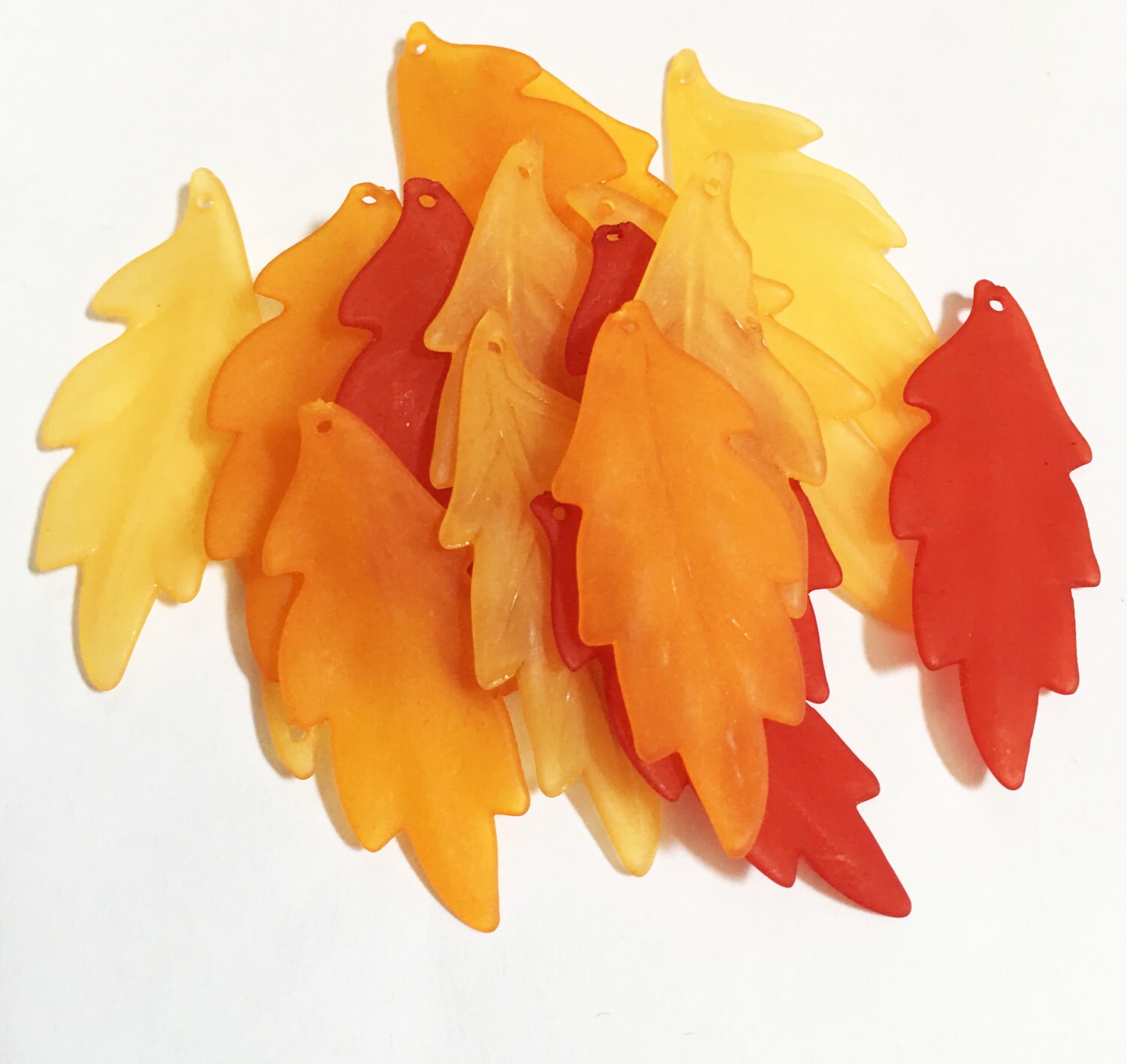 100 pcs of Frosted Acrylic leaf drops 43x17mm Assorted