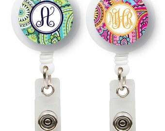 Monogrammed ID Badge reel, personalized, badge clip, Paisley Pattern, monogrammed 2 pattern choices