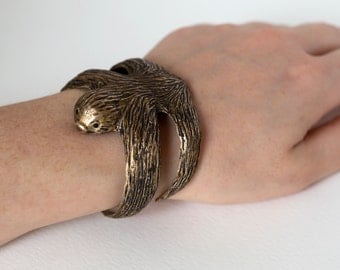 Sloth Bracelet - Sloth Jewelry - Sloth Cuff - Sloth Sculpture - Animal Bracelet - Animal Jewelry