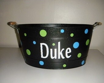 Large Metal Bucket personalized with polka dots