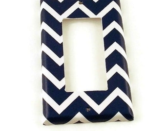 Wall Decor Rocker Light Switch Cover Switch Plate Switchplate in Navy Chevron (208R)